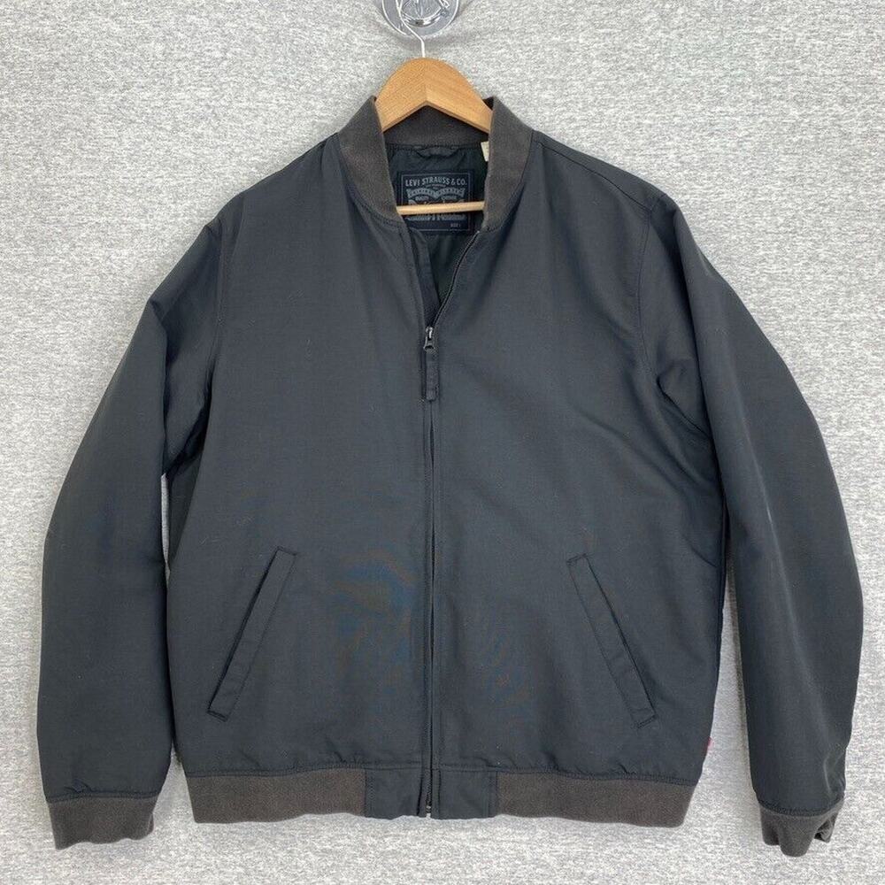 Levi Jacket Mens Large Black Bomber Full Zip Collarless Lightweight Lined